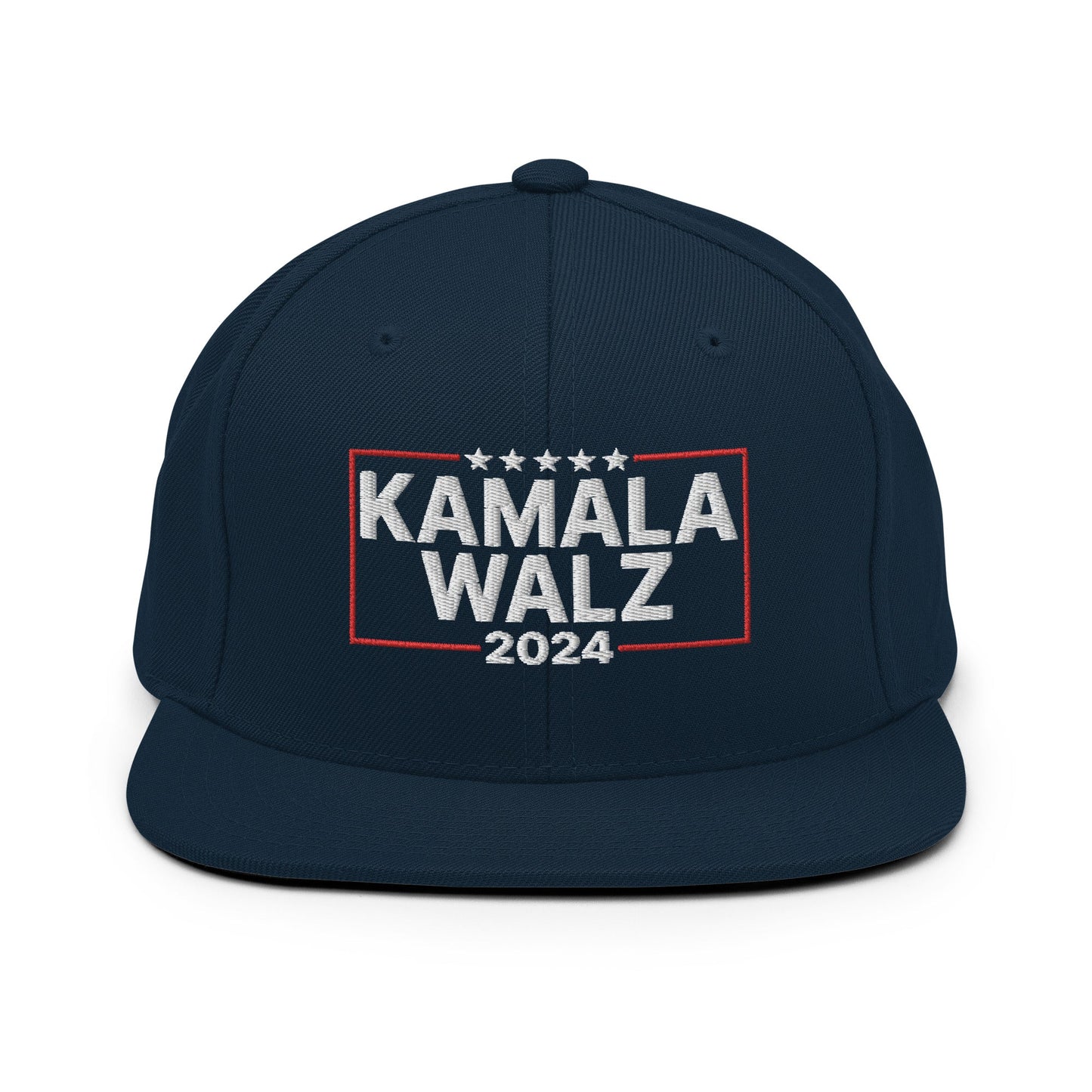 Kamala Harris 2024 Tim Walz Flat Bill Brim Snapback Hat Dark Navy