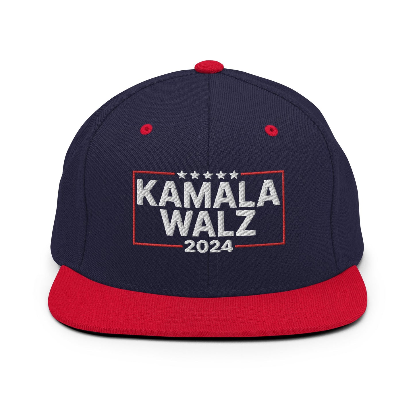 Kamala Harris 2024 Tim Walz Flat Bill Brim Snapback Hat Navy Red