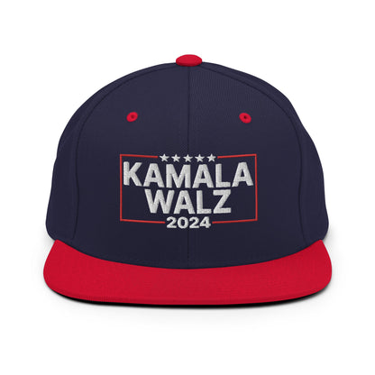 Kamala Harris 2024 Tim Walz Flat Bill Brim Snapback Hat Navy Red