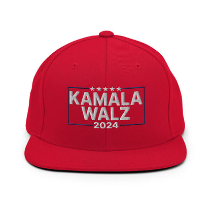 Kamala Harris 2024 Tim Walz Flat Bill Brim Snapback Hat Red