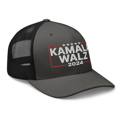 Kamala Harris 2024 Tim Walz Retro Trucker Hat Charcoal Black