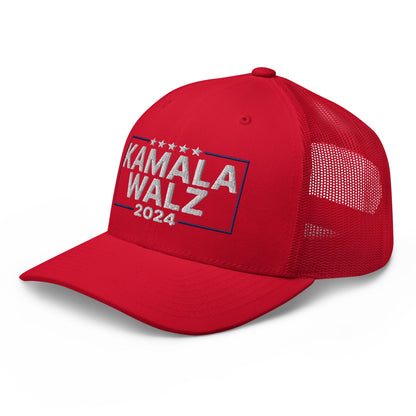 Kamala Harris 2024 Tim Walz Retro Trucker Hat Red