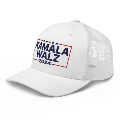 Kamala Harris 2024 Tim Walz Retro Trucker Hat White