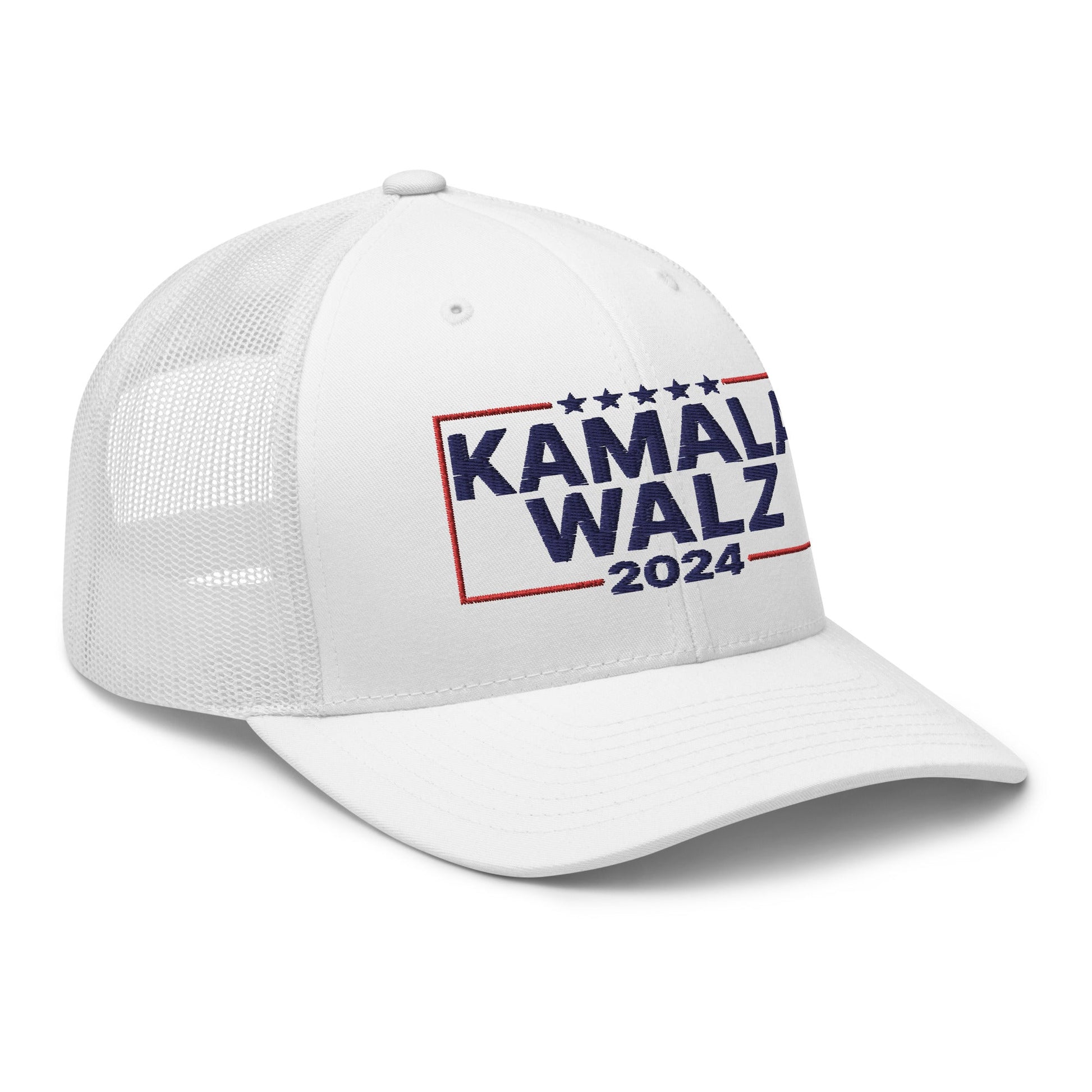 Kamala Harris 2024 Tim Walz Retro Trucker Hat White