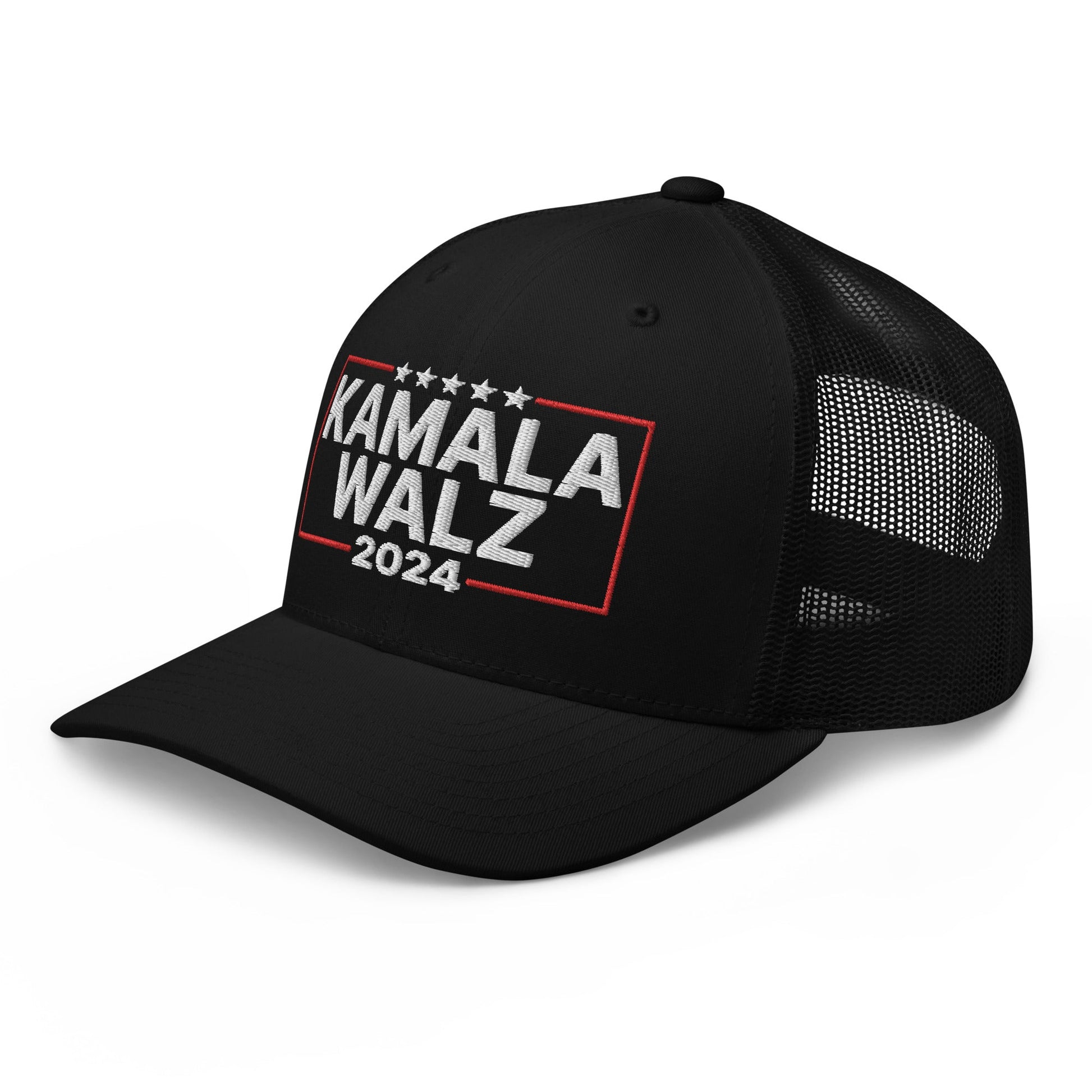 Kamala Harris 2024 Tim Walz Retro Trucker Hat Black