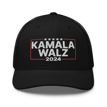 Kamala Harris 2024 Tim Walz Retro Trucker Hat Black