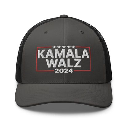 Kamala Harris 2024 Tim Walz Retro Trucker Hat Charcoal Black