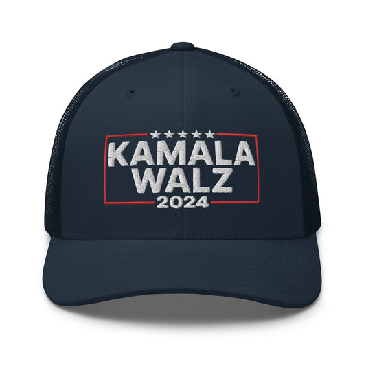 Kamala Harris 2024 Tim Walz Retro Trucker Hat Navy