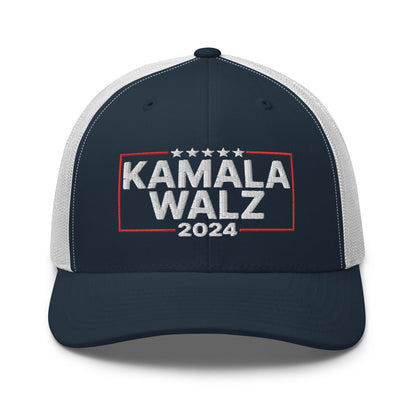 Kamala Harris 2024 Tim Walz Retro Trucker Hat Navy White