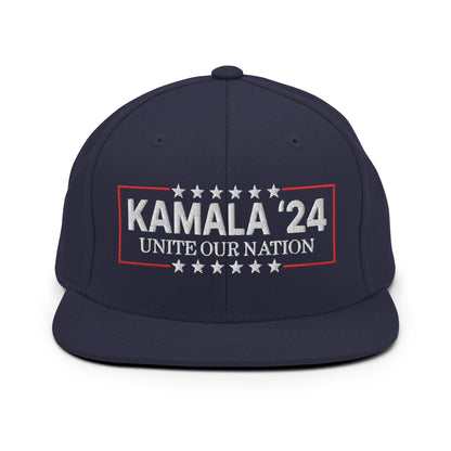 Kamala Harris 2024 Unite Our Nation Flat Bill Brim Snapback Hat Navy