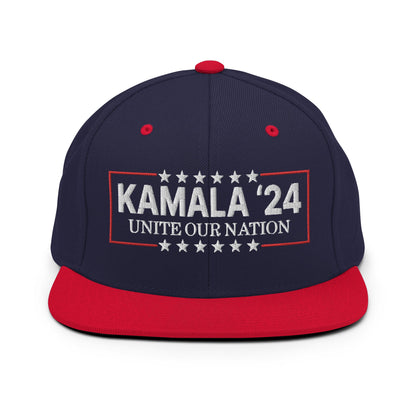 Kamala Harris 2024 Unite Our Nation Flat Bill Brim Snapback Hat Navy Red