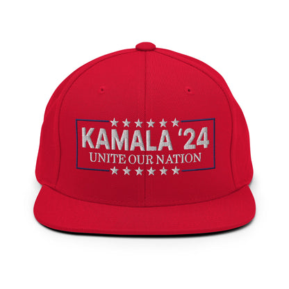 Kamala Harris 2024 Unite Our Nation Flat Bill Brim Snapback Hat Red