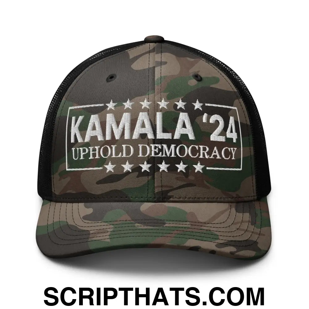 Kamala Harris 2024 Uphold Democracy Camo Trucker Hat Camo Black