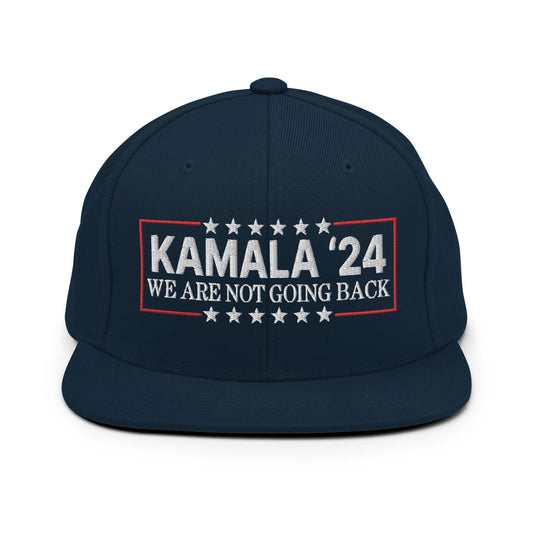 Kamala Harris 2024 We Are Not Going Back Flat Bill Brim Snapback Hat Dark Navy