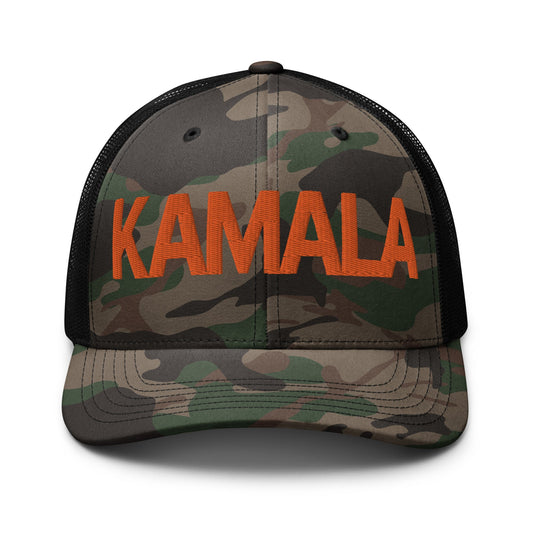 Kamala Harris Campaign Camo Trucker Hat Orange Camo Black