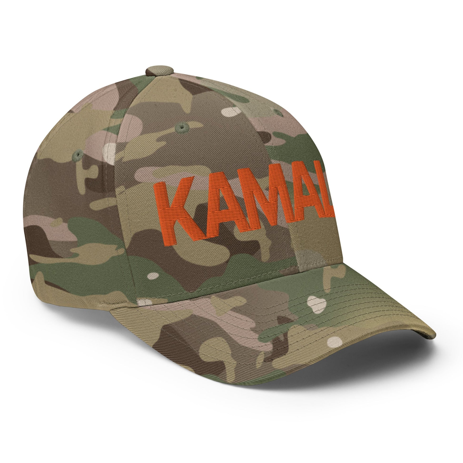 Kamala Harris Embroidered Stretch Fit Baseball Hat Orange Camo Multicam Green