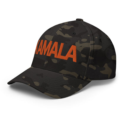 Kamala Harris Embroidered Stretch Fit Baseball Hat Orange Camo Multicam Black