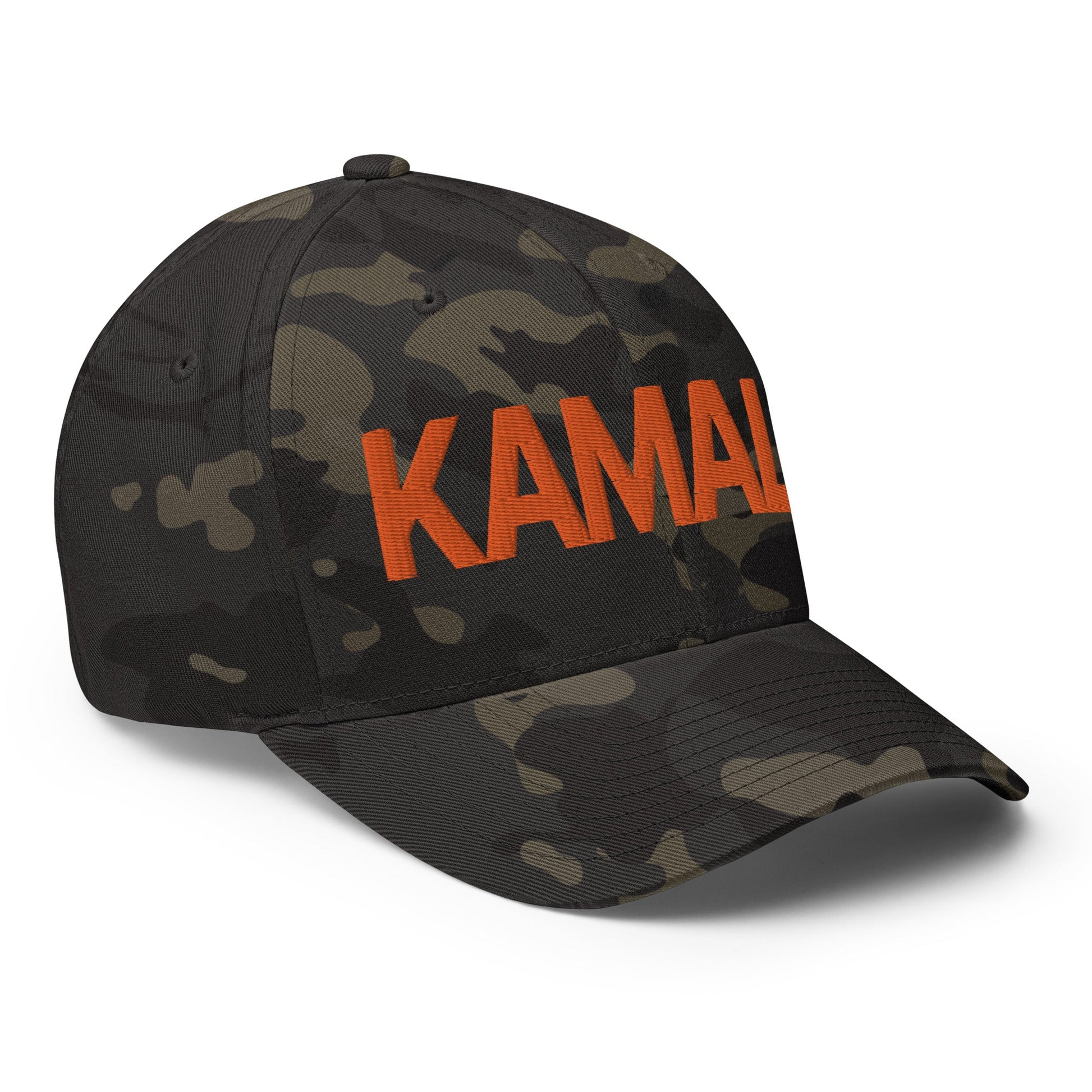 Kamala Harris Embroidered Stretch Fit Baseball Hat Orange Camo Multicam Black