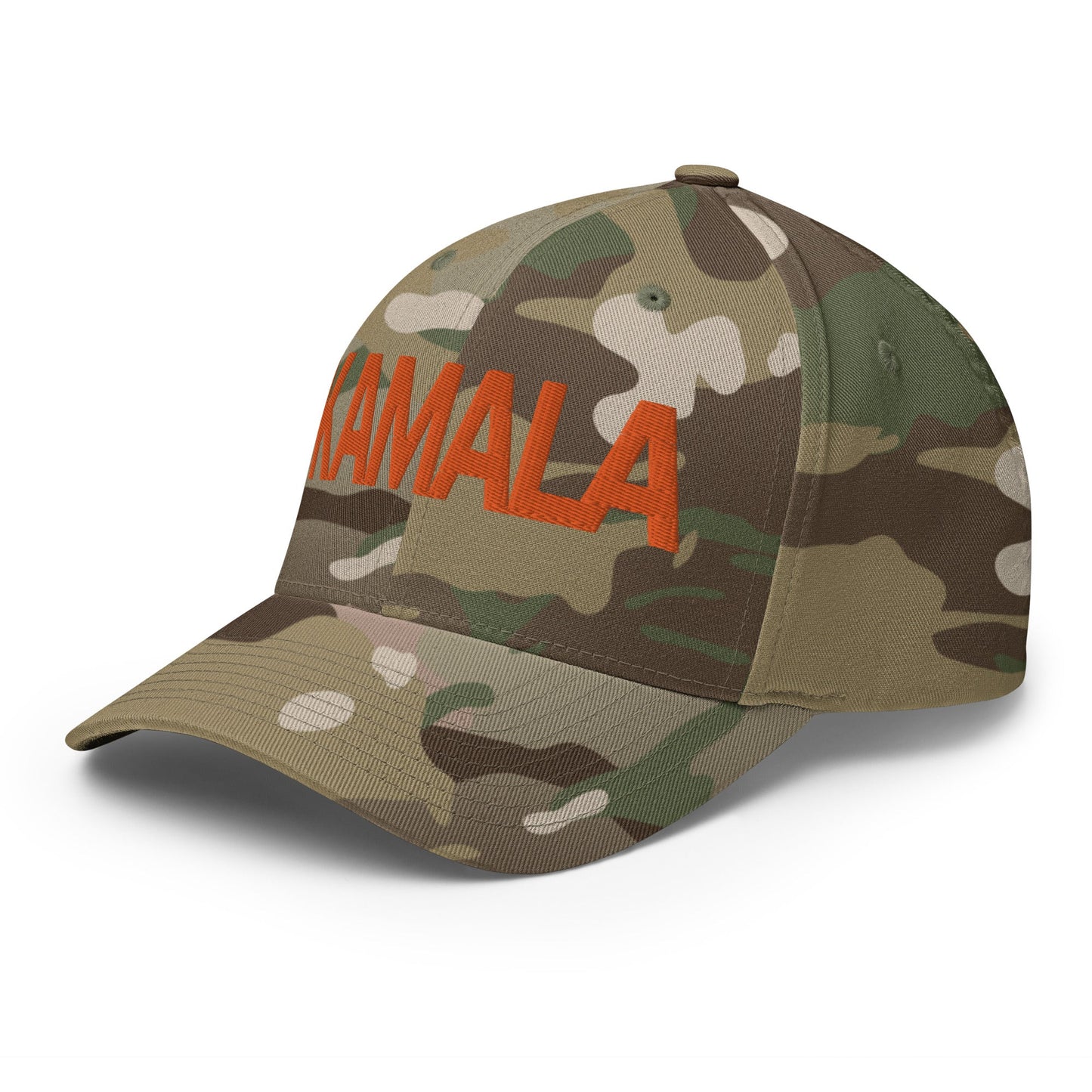 Kamala Harris Embroidered Stretch Fit Baseball Hat Orange Camo Multicam Green