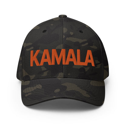 Kamala Harris Embroidered Stretch Fit Baseball Hat Orange Camo Multicam Black