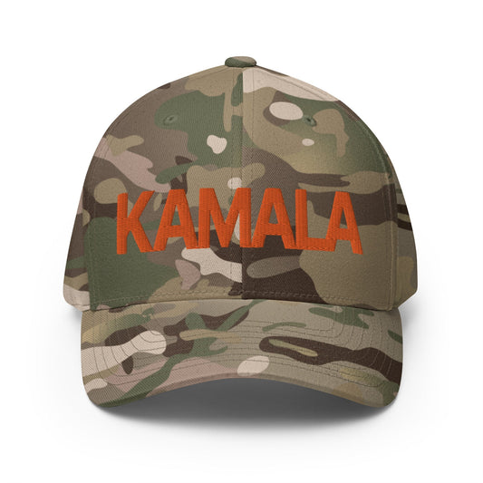 Kamala Harris Embroidered Stretch Fit Baseball Hat Orange Camo Multicam Green