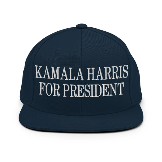 Kamala Harris for President Flat Bill Brim Snapback Hat Dark Navy