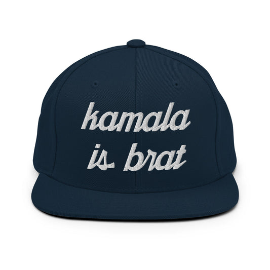 Kamala Harris is Brat Flat Bill Brim Snapback Hat Dark Navy