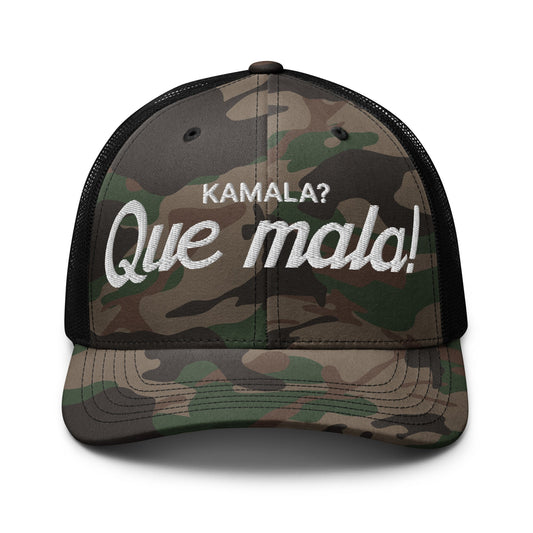 Kamala Harris Que Mala Camo Trucker Hat Camo Black