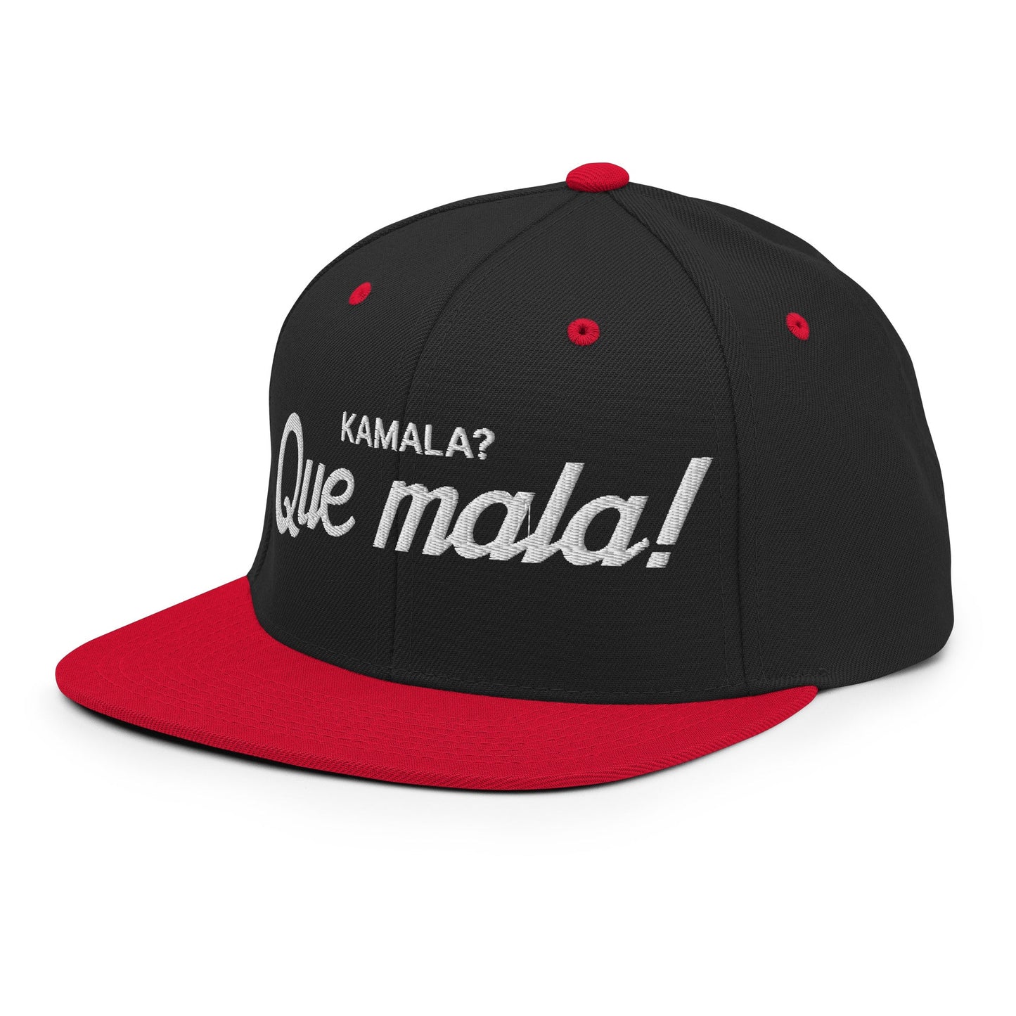 Kamala Harris Que Mala Flat Bill Brim Snapback Hat Black Red