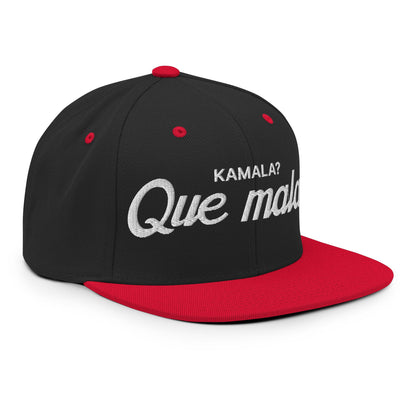 Kamala Harris Que Mala Flat Bill Brim Snapback Hat Black Red