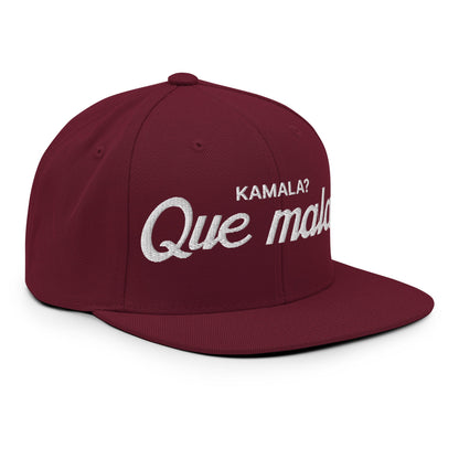 Kamala Harris Que Mala Flat Bill Brim Snapback Hat Maroon