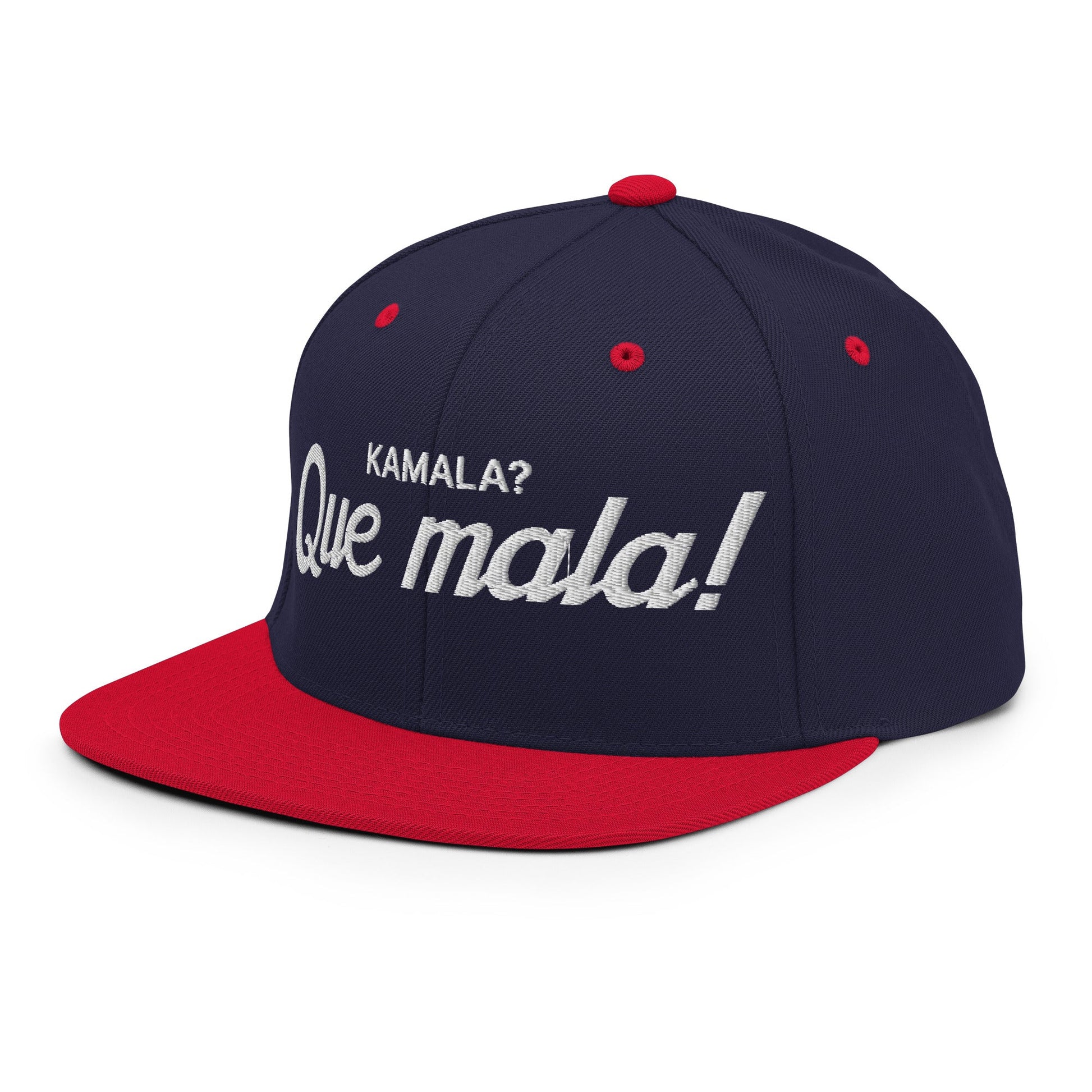 Kamala Harris Que Mala Flat Bill Brim Snapback Hat Navy