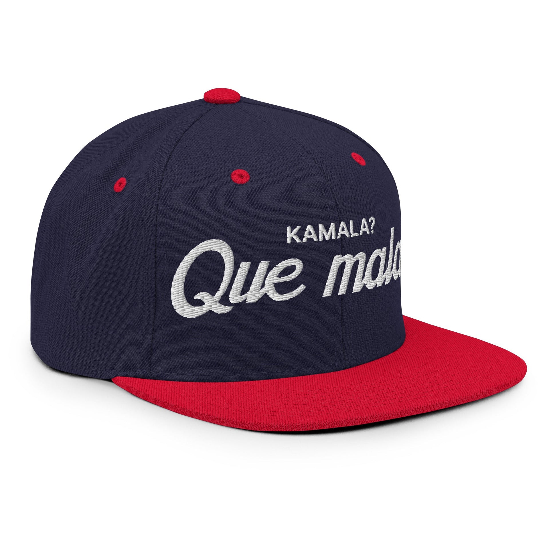 Kamala Harris Que Mala Flat Bill Brim Snapback Hat Navy