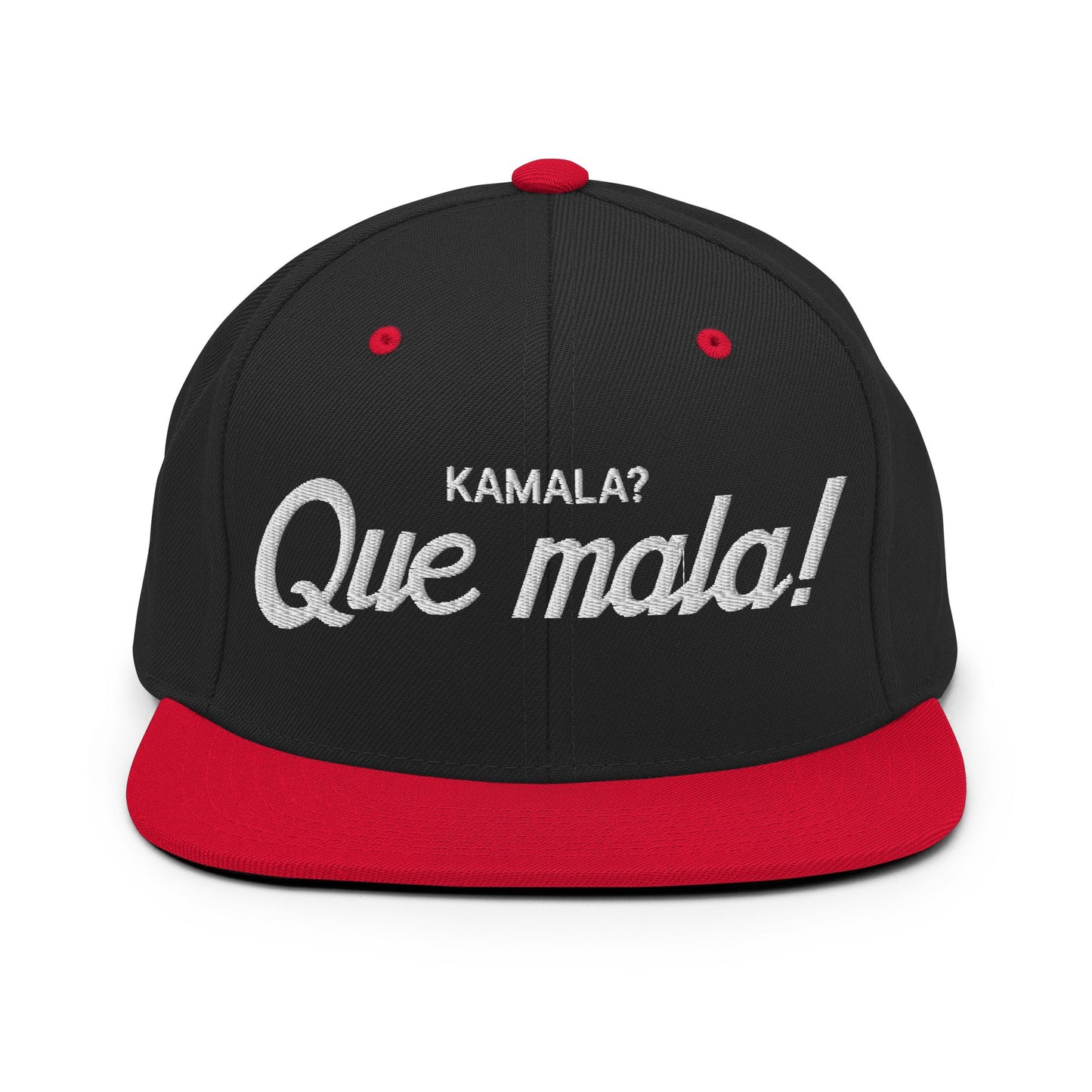 Kamala Harris Que Mala Flat Bill Brim Snapback Hat Black Red