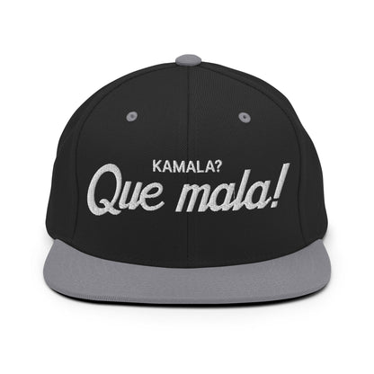 Kamala Harris Que Mala Flat Bill Brim Snapback Hat Black Silver