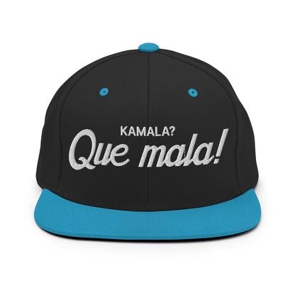 Kamala Harris Que Mala Flat Bill Brim Snapback Hat Black Teal