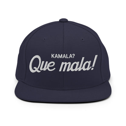 Kamala Harris Que Mala Flat Bill Brim Snapback Hat Navy