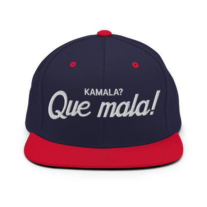 Kamala Harris Que Mala Flat Bill Brim Snapback Hat Navy Red