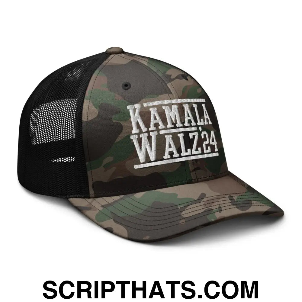 Kamala Harris Tim Walz 2024 Camo Trucker Hat Camo Black