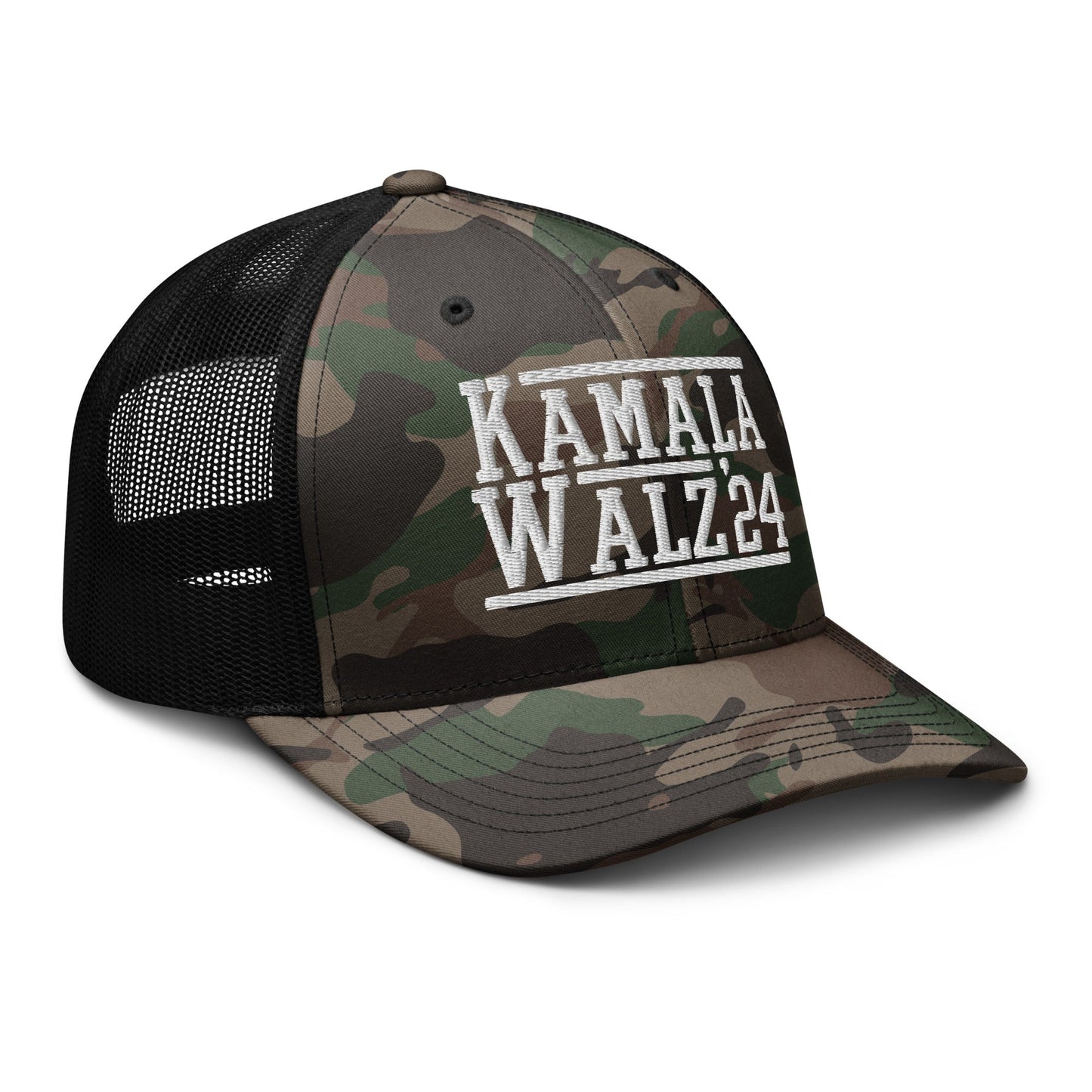 Kamala Harris Tim Walz 2024 Camo Trucker Hat Camo Black