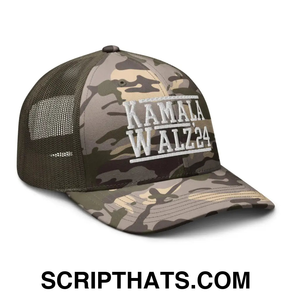 Kamala Harris Tim Walz 2024 Camo Trucker Hat Camo Olive