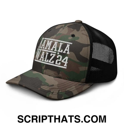 Kamala Harris Tim Walz 2024 Camo Trucker Hat Camo Black