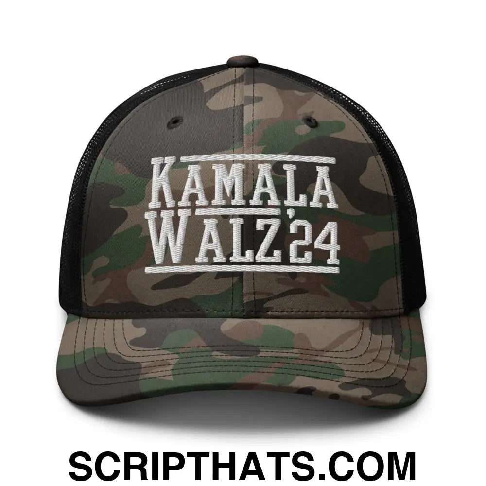 Kamala Harris Tim Walz 2024 Camo Trucker Hat Camo Black