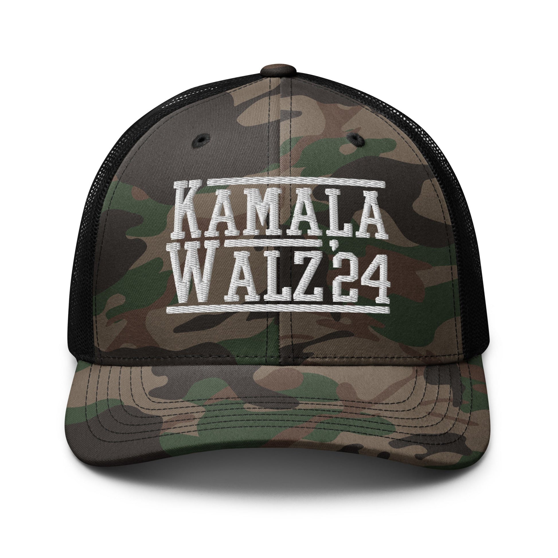 Kamala Harris Tim Walz 2024 Camo Trucker Hat Camo Black