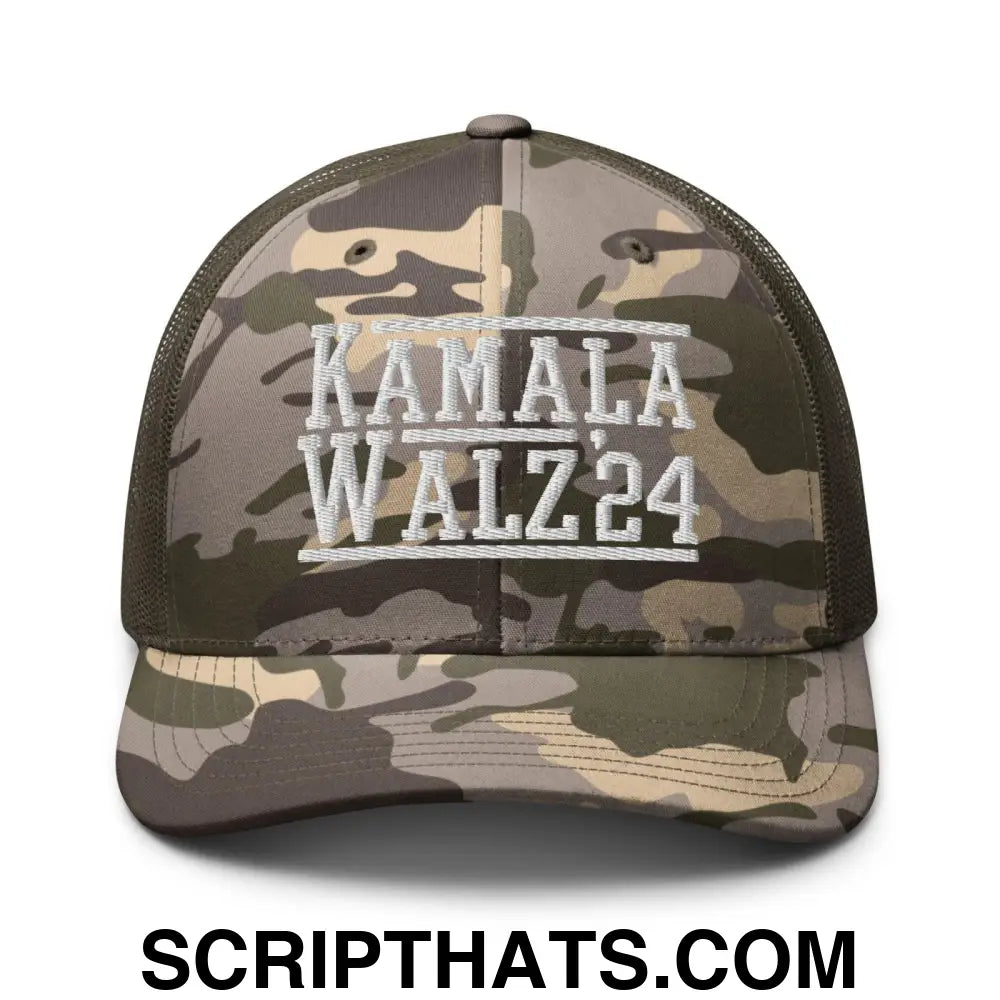 Kamala Harris Tim Walz 2024 Camo Trucker Hat Camo Olive