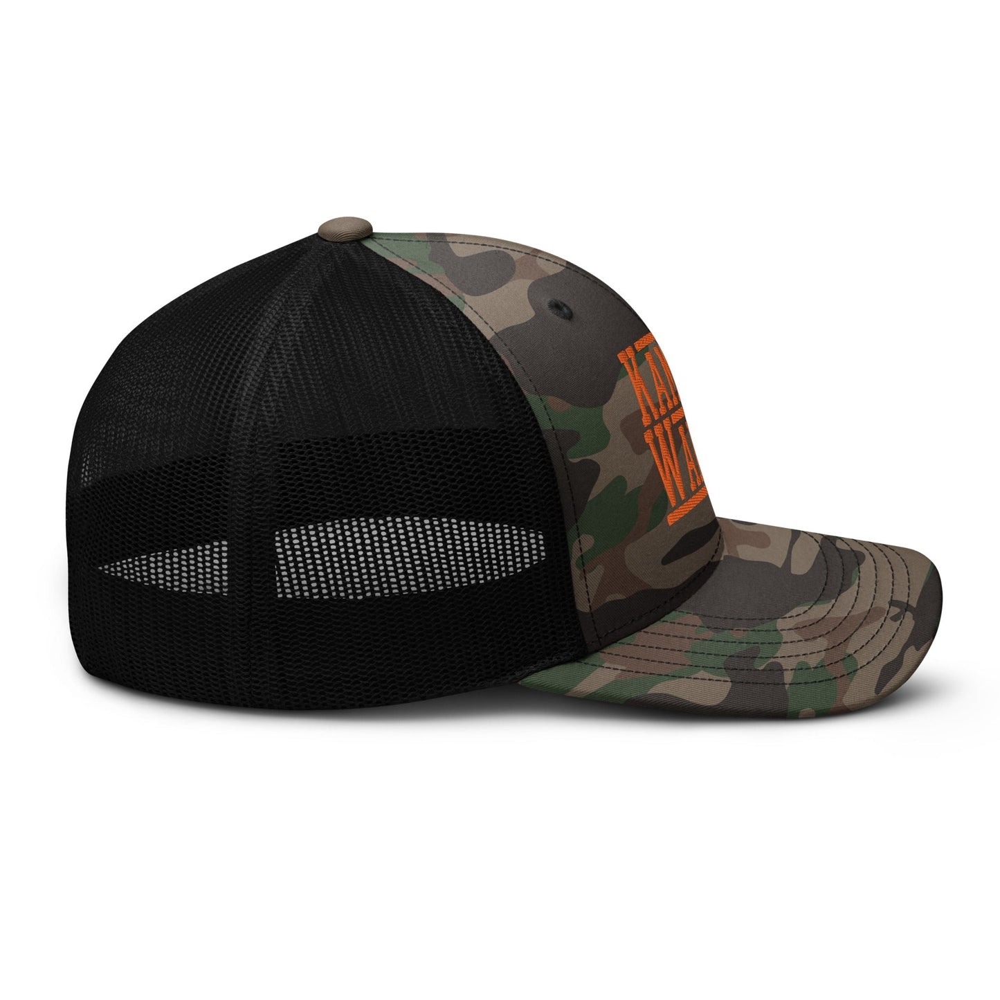 Kamala Harris Tim Walz 2024 Camo Trucker Hat Orange Camo Black