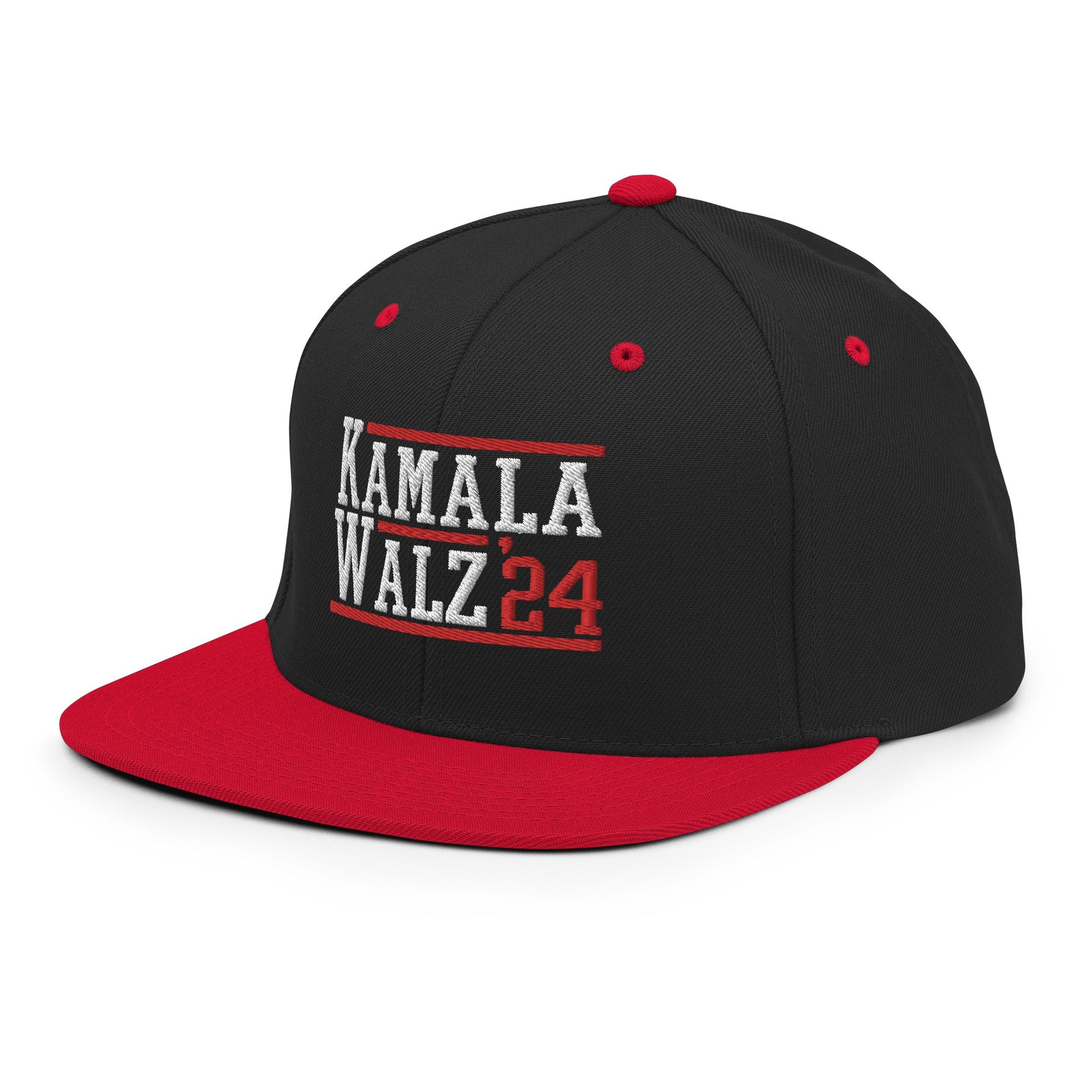 Kamala Harris Tim Walz 2024 Flat Bill Brim Snapback Hat Black Red