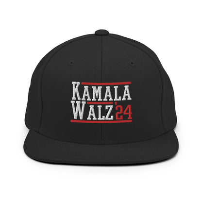 Kamala Harris Tim Walz 2024 Flat Bill Brim Snapback Hat Black