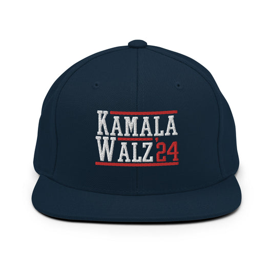 Kamala Harris Tim Walz 2024 Flat Bill Brim Snapback Hat Dark Navy