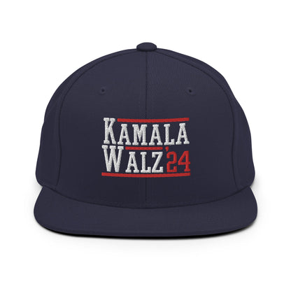 Kamala Harris Tim Walz 2024 Flat Bill Brim Snapback Hat Navy